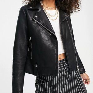 TOPSHOP Faux Leather biker jacket in black - Size US 4